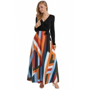 Black Long Sleeve Striped Skirt Maxi Dress Blue